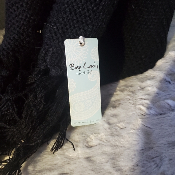 Mud Pie Bag Lady Black Ellie Convertible Button Scarf - Picture 5 of 7